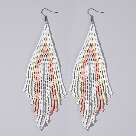 Handmade Glass Seed Beads Tassel Dangle Earrings EN2812-9-1