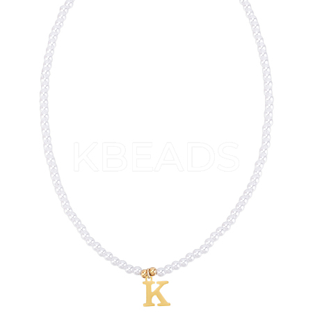 Imitation Pearl with Stainless Steel Pendants Necklaces NJEW-LP0001-51K-G-1