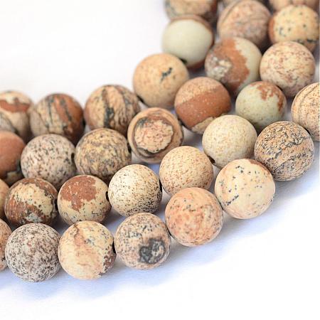 Frosted Natural Picture Jasper Round Bead Strands G-E334-4mm-26-1