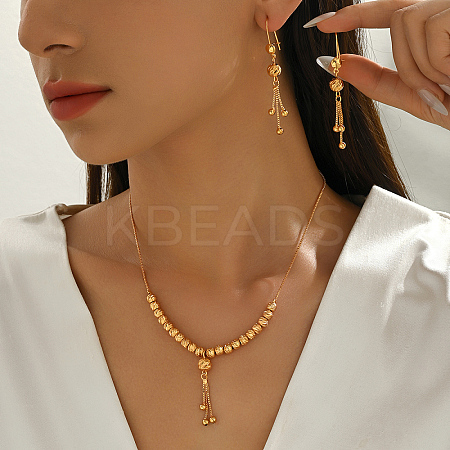 Vintage Brass Round Beaded Tassel Necklace & Earrings for Women BM2908-1