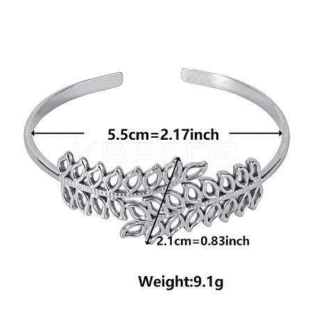 Non-Tarnish Elegant and Stylish Design Hollow Leaf 304 Stainless Steel Cuff Bangles for Women TH3419-1-1
