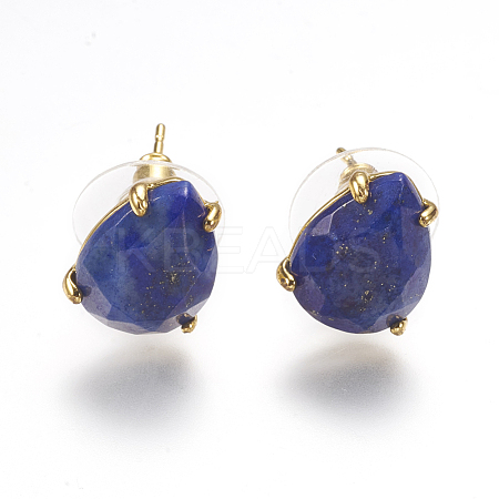 Natural Lapis Lazuli Stud Earrings EJEW-L196-03D-1