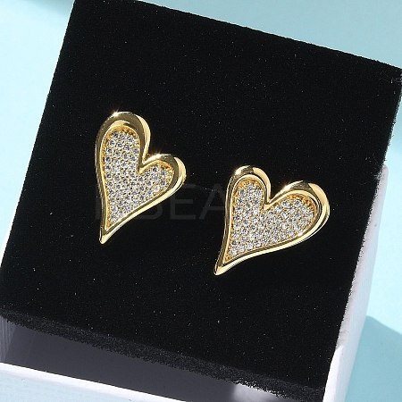 Brass Micro Pave Clear Cubic Zirconia Stud Earrings for Women EJEW-U034-01G-02-1