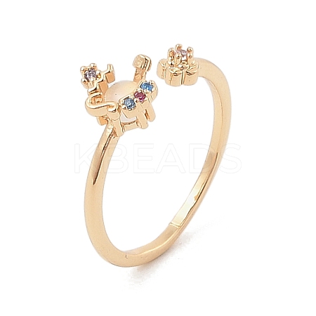Brass Micro Pave Colourful Cubic Zirconia Open Cuff Rings for Women LS-RJEW-Z073-01G-03-1