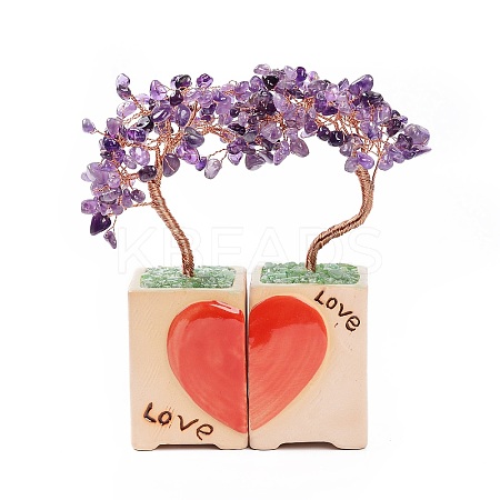 Heart Money Tree Natural Amethyst Bonsai Display Decorations DJEW-G027-16RG-01-1