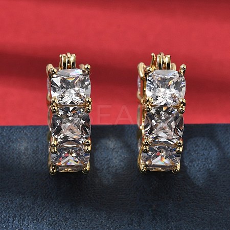 Square Brass Micro Pave Clear Cubic Zirconia Hoop Earrings EJEW-H108-07G-1