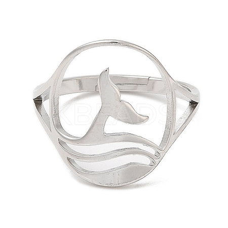Non-Tarnish 304 Stainless Steel Whale Tail Adjustable Ring for Women RJEW-M149-01P-1