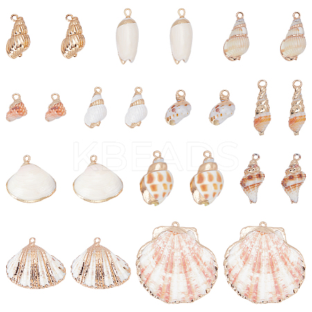 24Pcs 12 Styles Electroplate Spiral Shell Pendants SSHEL-UN0001-04-1
