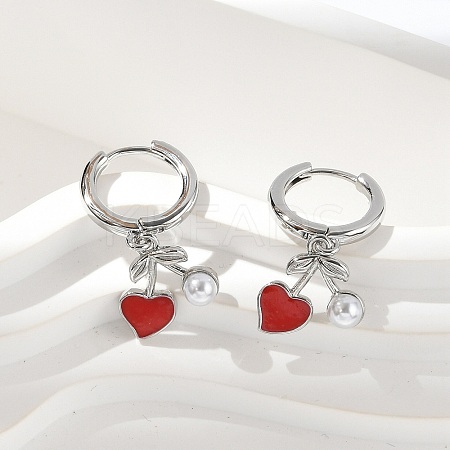 Heart Brass ABS Imitation Pearl Hoop Earrings EJEW-M077-18P-1