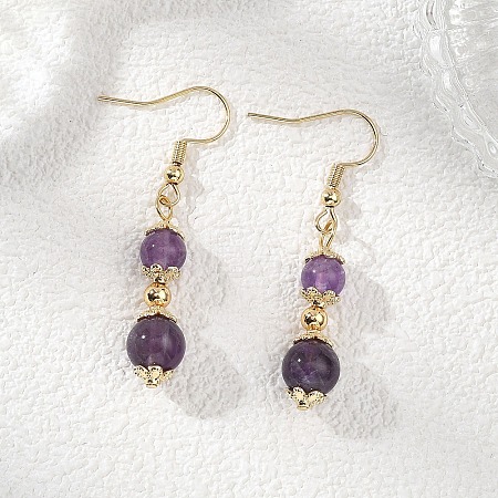 Natural Amethyst Round Dangle Earrings EJEW-JE06822-01-1