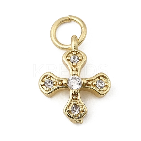 Brass Micro Pave Cubic Zirconia Tiny Cross Charms ZIRC-G128-04G-1-1