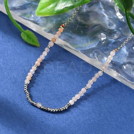 Faceted Round Natural Sunstone Beaded Necklaces NJEW-A045-05P-1