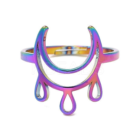 Ion Plating(IP) 304 Stainless Steel Crescent Moon Adjustable Ring for Women RJEW-M149-11RC-1