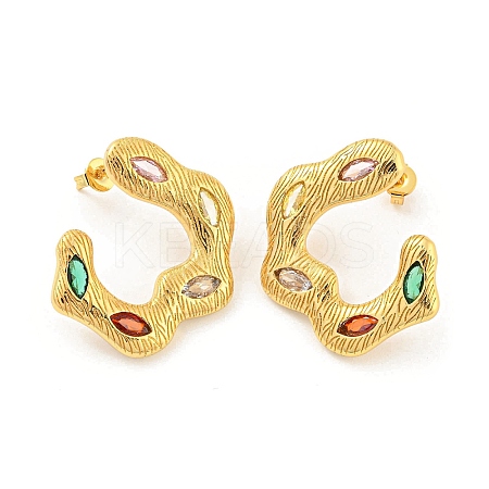Rack Plating Brass Stud Earrings. with Colorful Cubic Zirconia EJEW-K263-10G-1