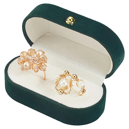 1Pc Rectangle Velvet Couple Rings Box CON-BBC0001-20B-1