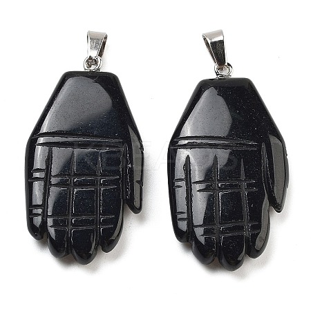 Natural Obsidian Carved Pendants G-K369-01P-07-1