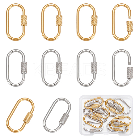 12Pcs 2 Colors 304 Stainless Steel Screw Carabiner Lock Charms STAS-UN0064-17-1