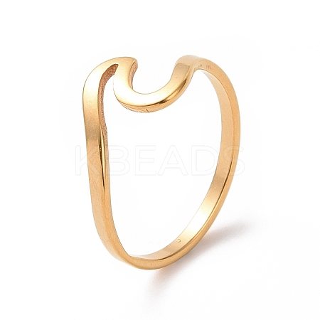Ion Plating(IP) 201 Stainless Steel Wave Finger Ring for Women LS-RJEW-J051-04G-1