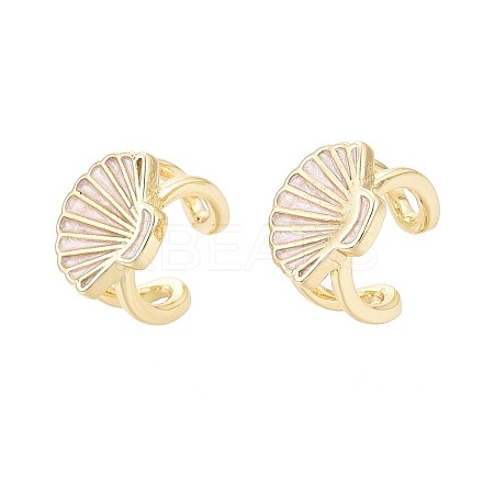 Shell Shape Brass Enamel Cuff Earrings EJEW-T049-06G-1