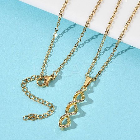 Brass Micro Pave Clear Cubic Zirconia Twist Pendant 304 Stainless Steel Chain Necklaces for Women NJEW-D341-08G-1