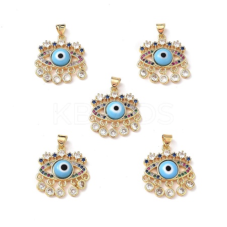 Lampwork Evil Eye Pendants with Colorful Cubic Zirconia ZIRC-L102-13G-05-1