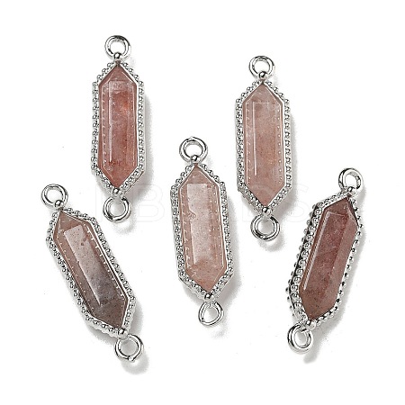 Natural Strawberry Quartz Faceted Double Terminal Pointed Hexagon Connector Charms G-G181-04P-03-1