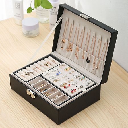 PU Imitation Leather Jewelry Organizer Box with Lock CON-P016-B02-1
