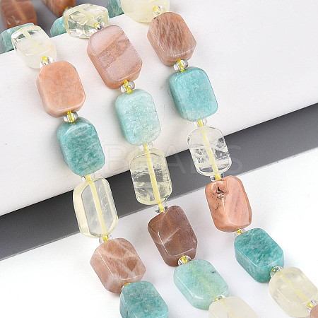 Natural Lemon Quartz & Flower Amazonite & Sunstone Beads Strands G-N358-02A-08-1