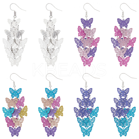 4 Pairs 4 Colors Brass Butterfly Dangle Earrings EJEW-AN0003-80-1