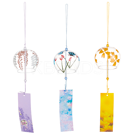 BENECREAT 3Pcs 3 Style Japanese Glass Round Wind Chimes HJEW-BC0001-52-1