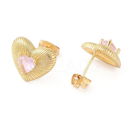 Rack Plating Brass with Cubic Zirconia Stud Earrings for Women EJEW-G394-05G-05-1