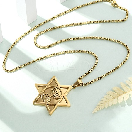 Hanukkah 201 Stainless Steel Star of David Pendant Necklaces LS-NJEW-Z058-02G-1
