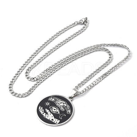 201 Stainless Steel Black Enamel Yin-Yang Star Moon Pendant Necklaces LS-NJEW-H065-32P-1