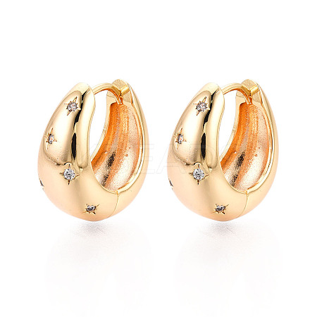 Brass Micro Pave Clear Cubic Zirconia Teardrop Hoop Earrings EJEW-T048-26G-1