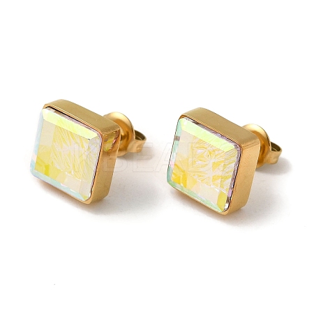 Glass Square Stud Earrings EJEW-Q781-20G-1
