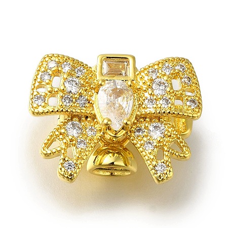 Rack Plating Brass Micro Pave Cubic Zirconia Fold Over Clasps KK-H485-35G-1
