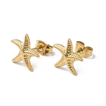 Ion Plating(IP) 304 Stainless Steel Starfish Stud Earrings for Women EJEW-I285-06G-1