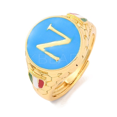 Round with Letter N Brass Enamel Adjustable Rings RJEW-U009-09G-1