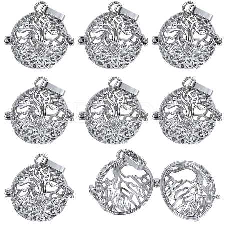 10Pcs Rack Plating Brass Cage Pendants KK-SC0005-90-1