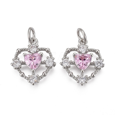 Brass Micro Pave Clear & Pearl Pink Cubic Zirconia Pendants KK-F821-25P-1