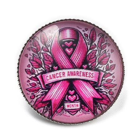Breast Cancer Awareness Ribbon Glass Brooches LS-JEWB-L019-01J-1