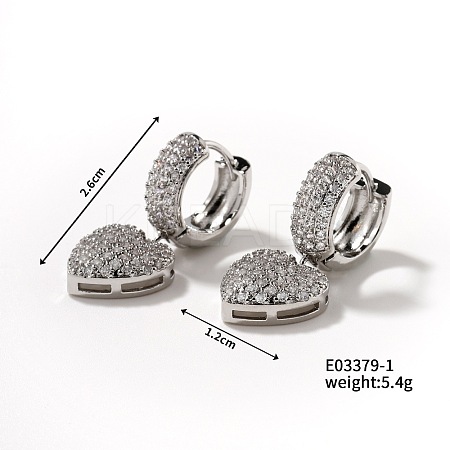 Elegant Copper Inlaid Zircon Heart Hoop Earrings MC3224-1-1