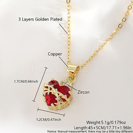 Brass Micro Pave Clear Cubic Zirconia and Red Resin Scared Heart Pendant Necklaces for Women FS-WG476F5-02-1