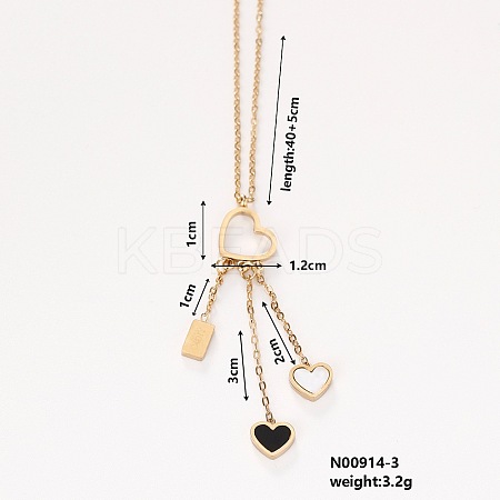 Stylish 304 Stainless Steel & Plastic Heart Tassels Pendant Necklaces II9512-3-1