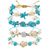 4Pcs 4 Style Turtle & Starfish & Round Synthetic Green Turquoise Braided Beaded Bracelets Sets BJEW-SC0001-43-1