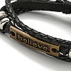 Braided PU Leather & Waxed Cords Triple Layer Multi-strand Bracelets BJEW-P329-06-3