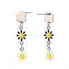Enamel Flower Long Dangle Stud Earrings EJEW-N049-04B-3