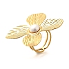 Flower Stainless Steel Open Cuff Ring for Women RJEW-R006-02G-4