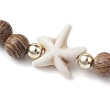 Summer Beach Starfish Dyed Synthetic Turquoise & 6mm Round Wenge Wood Beaded Stretch Bracelets for Women BJEW-JB10514-02-3