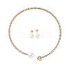 Round Plastic Imitation Pearl Stud Earrings & Rhinestone Cuff Choker Necklaces Sets SJEW-U003-11G-4